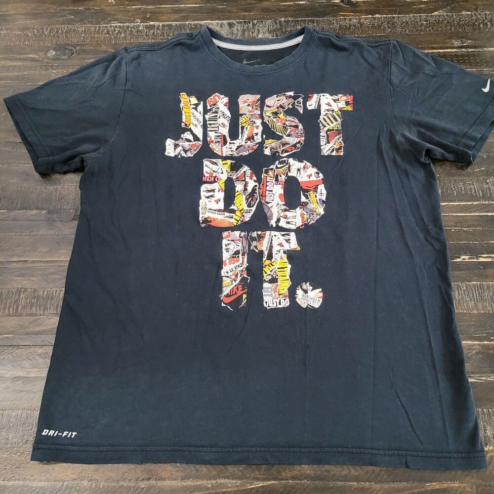 Nike Dri-FIT Just Do It Vintage Graphic Tee Black Men's Large Athletic Casual